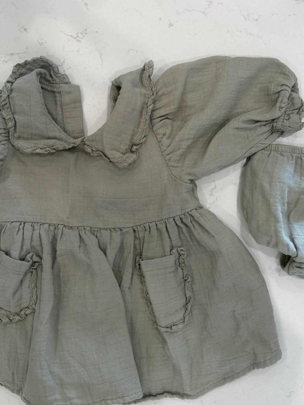 Quincy Mae Olive Green Ruffle Pocket Dress